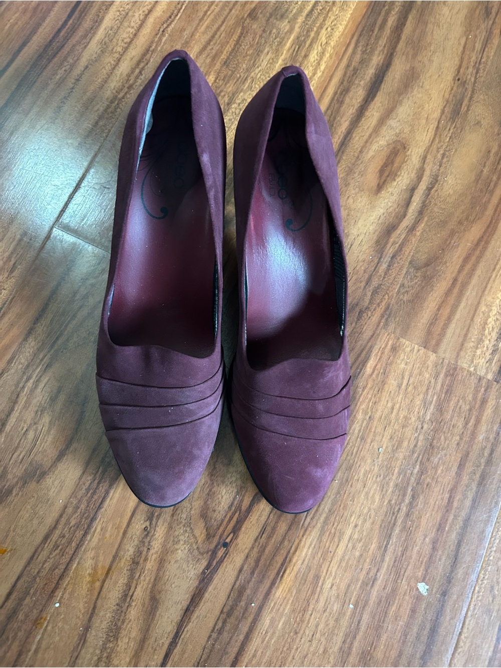 Women's Burgundy Suede Pumps - Classic Slip-On Heel